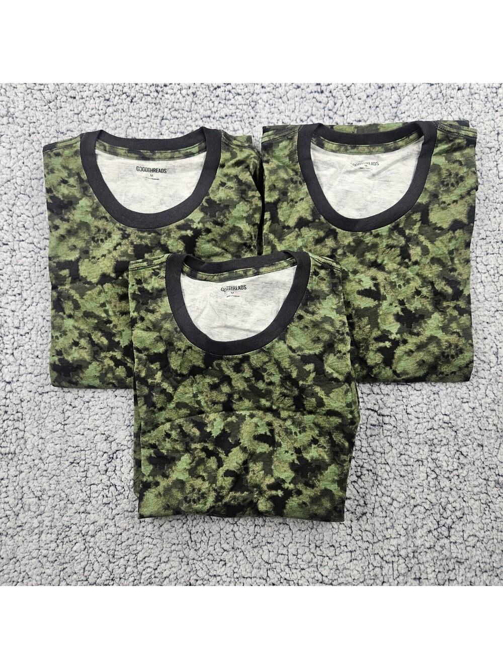 3 X Goodthreads Men's M Short-Sleeve Crewneck Cotton T-Shirt Green Blurred Camo